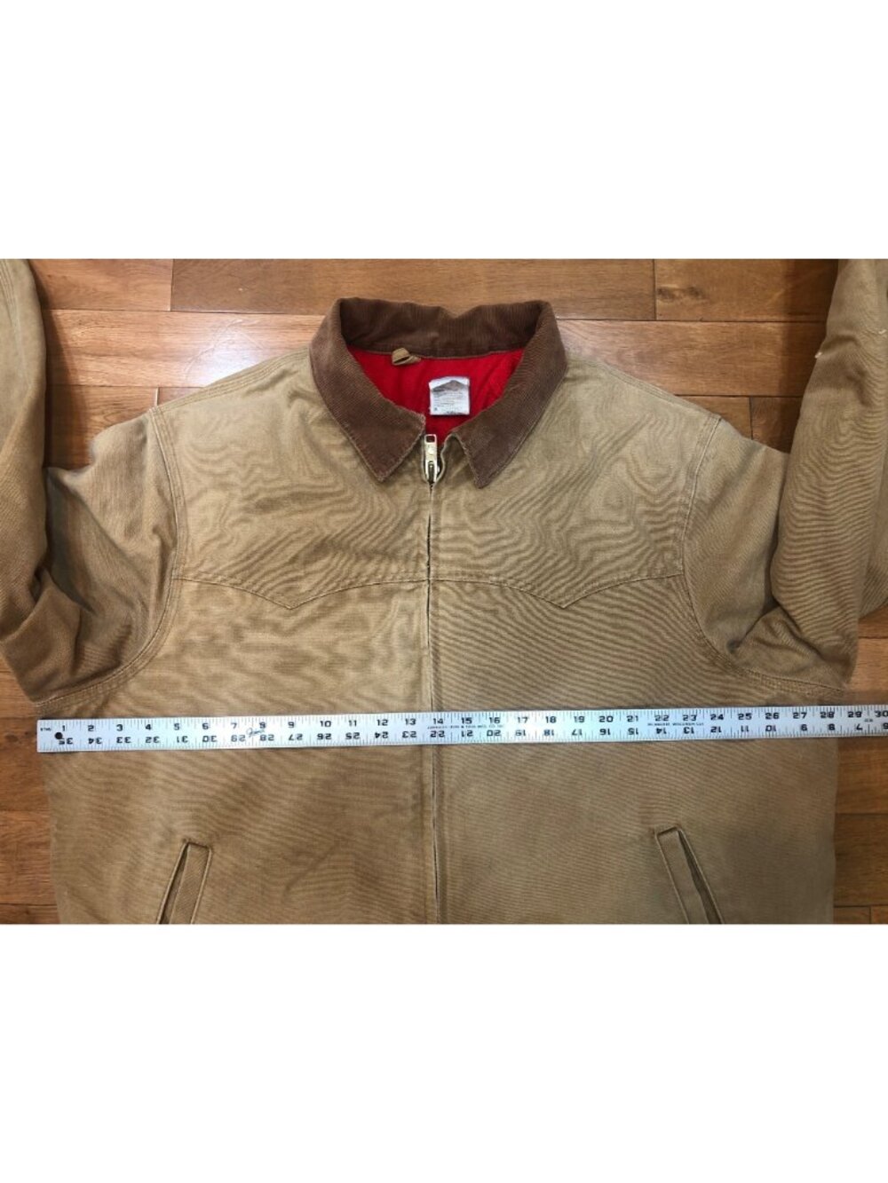 VTG Carhartt J13 Made USA Brown Duck Canvas Jacket Red Quilt Lined Size XL - Picture 9 of 14